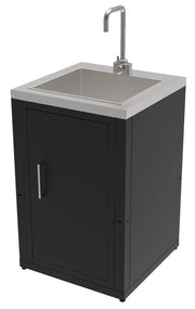 Mobile Cucina Lavello da Esterno 60,7x60,7x94 cm Vasca Ampia con Rubinetto e Tagliere in Acciaio Inox Nero