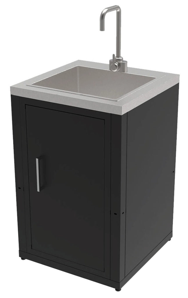 Mobile Cucina Lavello da Esterno 60,7x60,7x94 cm Vasca Ampia con Rubinetto e Tagliere in Acciaio Inox Nero