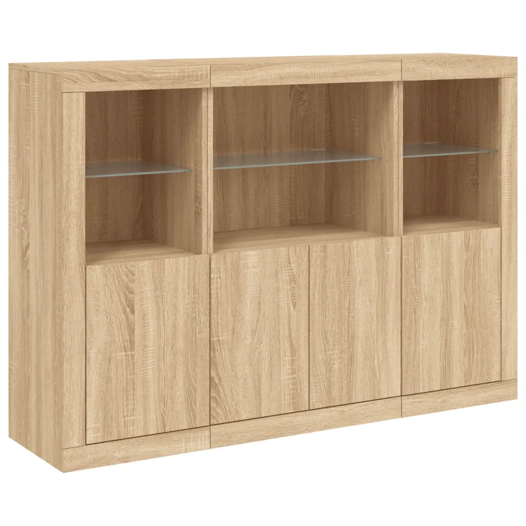Credenze con Luci LED 3 pz | Madia | Buffet da pranzo | Armadio da pranzo Rovere Sonoma in Legno Multistrato