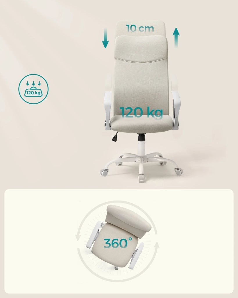 Sedia da ufficio sedia ergonomica seduta girevole imbottita rivestimento in tessuto altezza regolabile meccanismo di inclinazione capacità di carico 120 kg beige 12_0005877