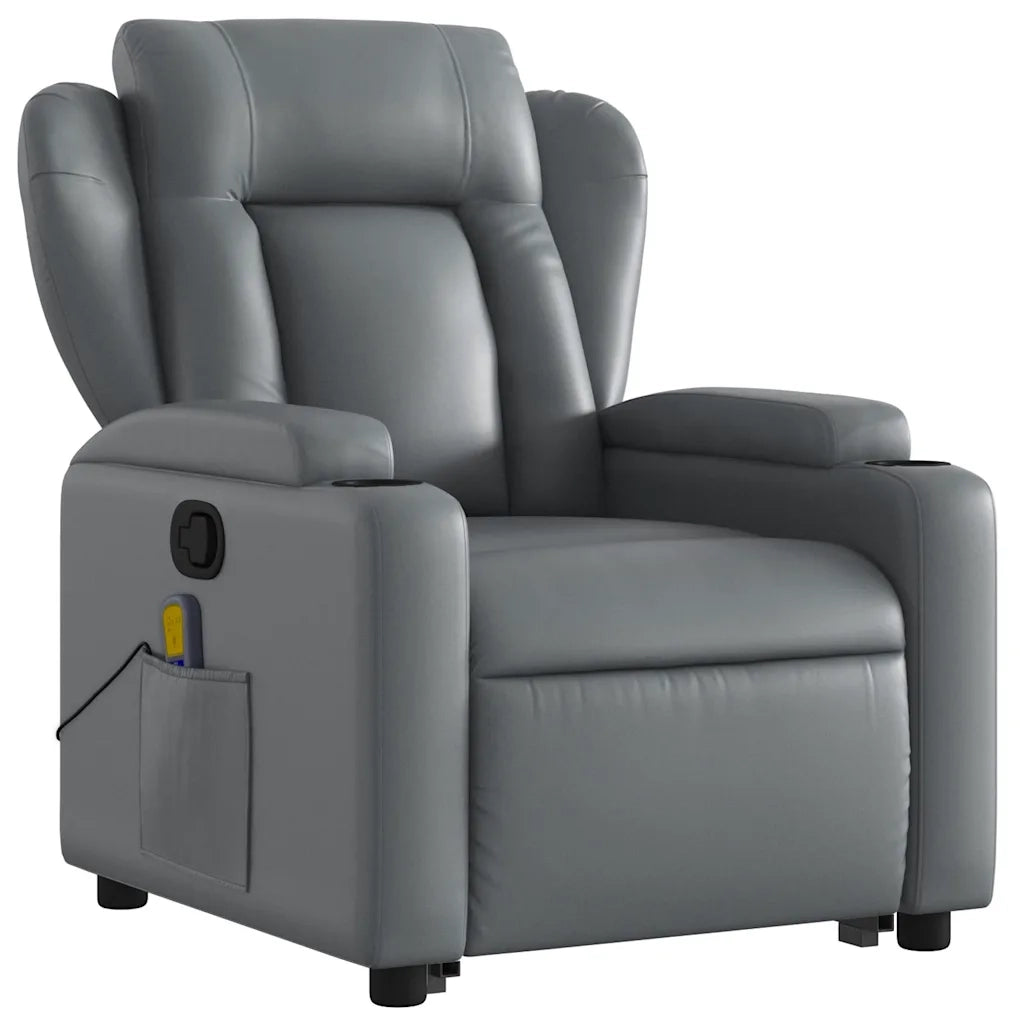 Poltrona Alzapersona Reclinabile Massaggio Grigio Similpelle 3204554