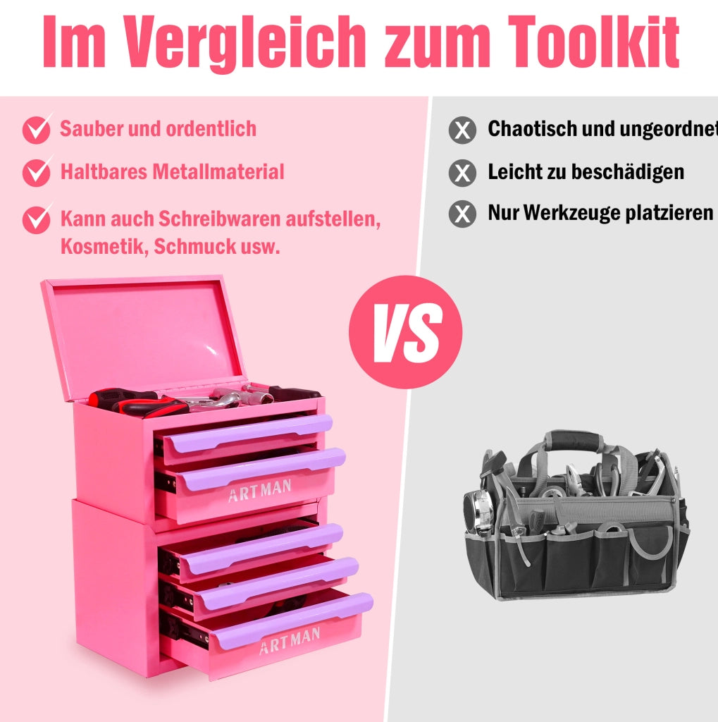 Cassettiera organizer rosa e viola in acciaio con 5 cassetti impilabili
