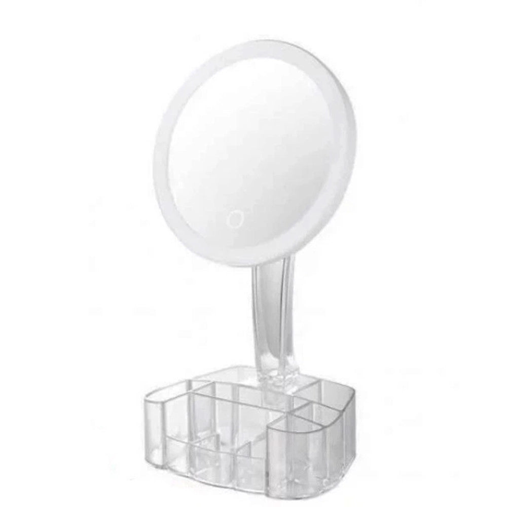 Trade Shop - Specchio Trucco Da Tavolo Con Luce 26 Led Porta Accessori Trasparente Ingrandimento 1x -