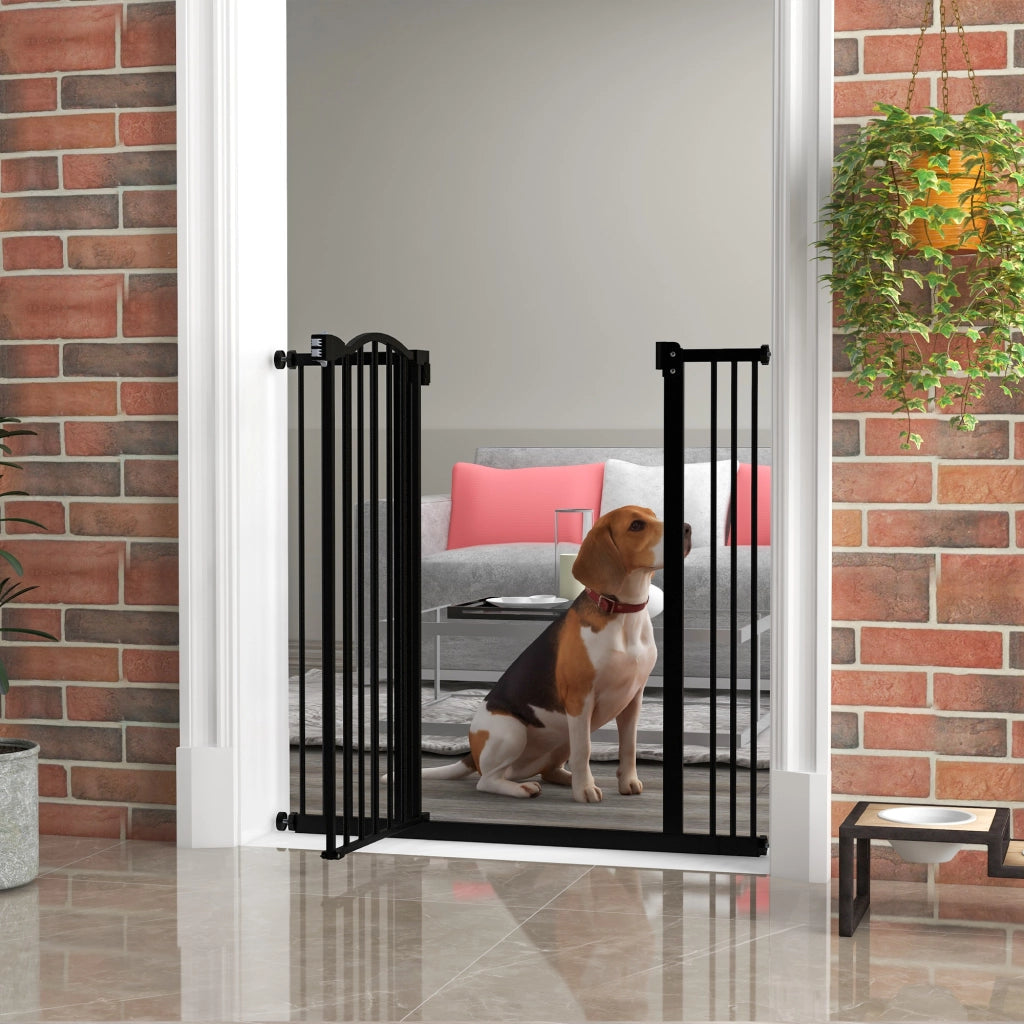 Cancelletto per Cani Estensibile con 4 Viti Regolabili, in Metallo e Plastica, 74-100x94 cm, Nero