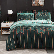 Duvetino in microvezel con zip e un cuscino 80 x 80 cm, dimensioni 155 x 220 cm, colore verde, disegno geometrico, reversibile, stile moderno, con inserto in marmo.