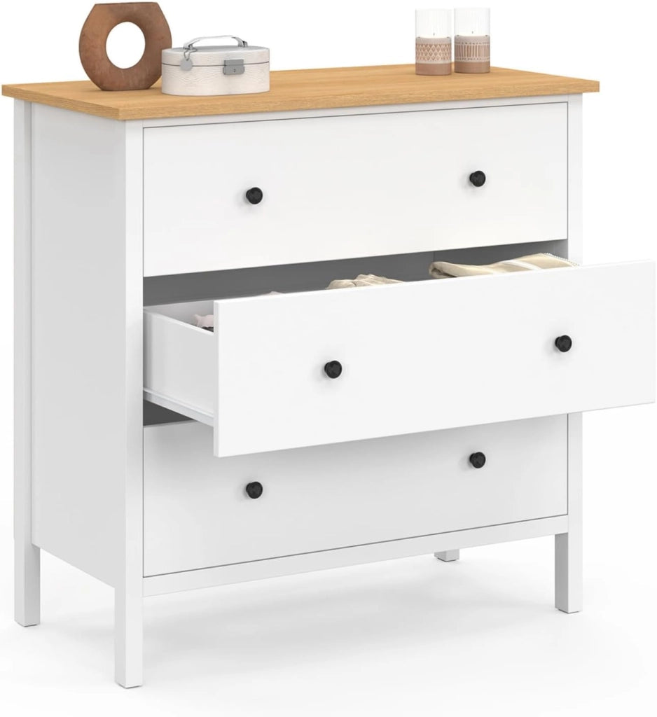 ACHILLE Cassettone a 3 cassetti 80 cm piano in legno bianco