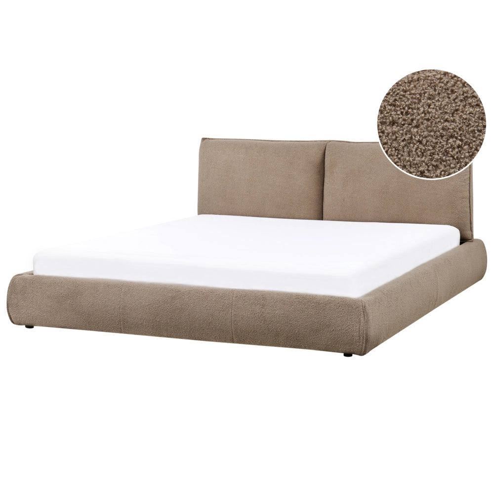 Letto matrimoniale ad acqua imbottito in tessuto bouclè marrone 180 x 200 cm stile classico camera da letto