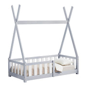 Letto a Capanna Helsingborg con Sponde 70 x 140 cm Grigio Chiaro [en.casa]