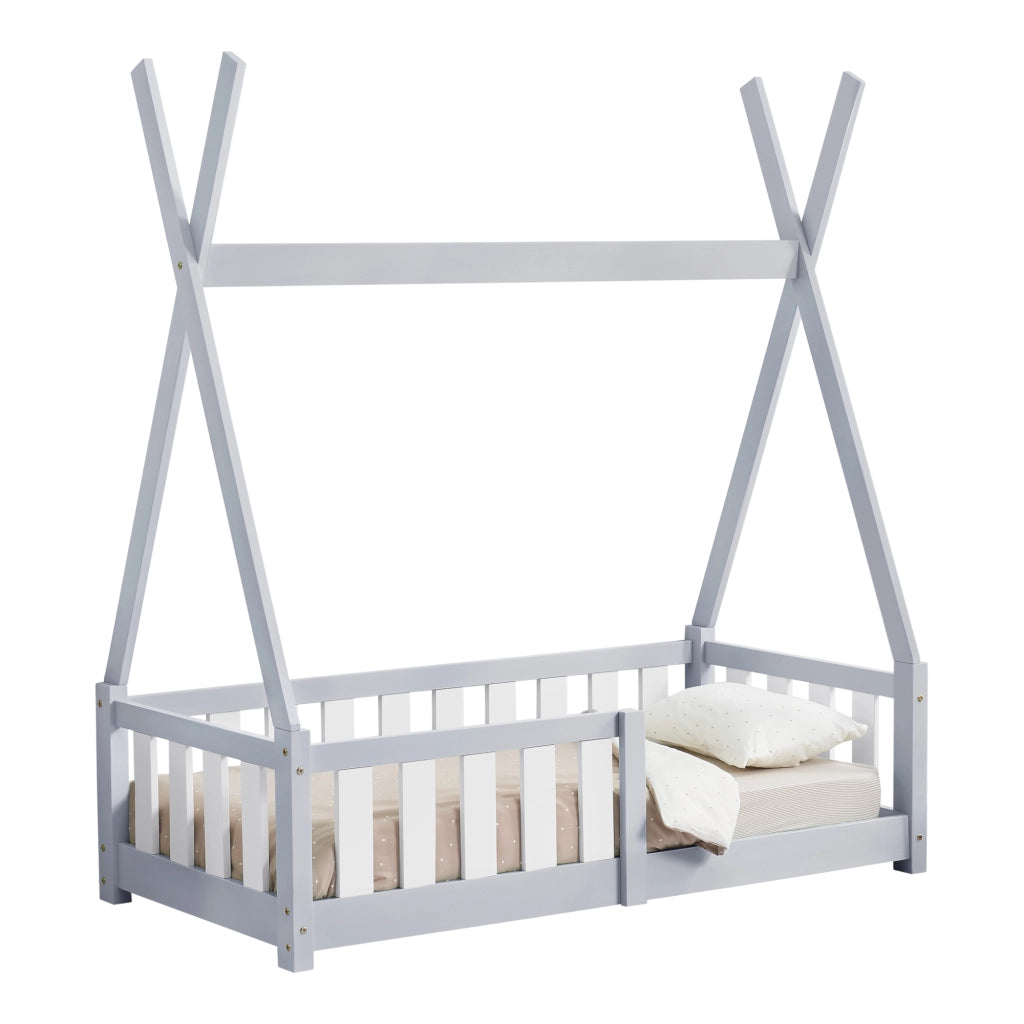 Letto a Capanna Helsingborg con Sponde 70 x 140 cm Grigio Chiaro [en.casa]