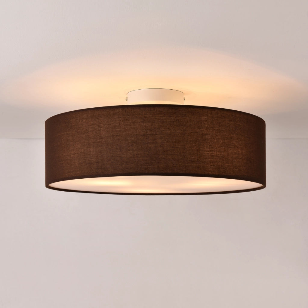 Plafoniera Rotonda Omaha Rivestita in Tessuto Traslucido AxØ 12x45 cm - Marrone lux.pro
