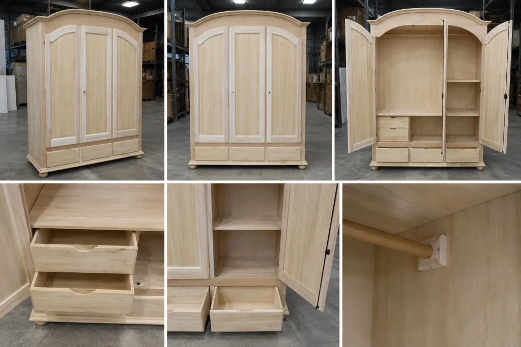 Armadio classico 3 porte 3 cassetti legno grezzo 181x61x224 (3210) - Mobili 2G