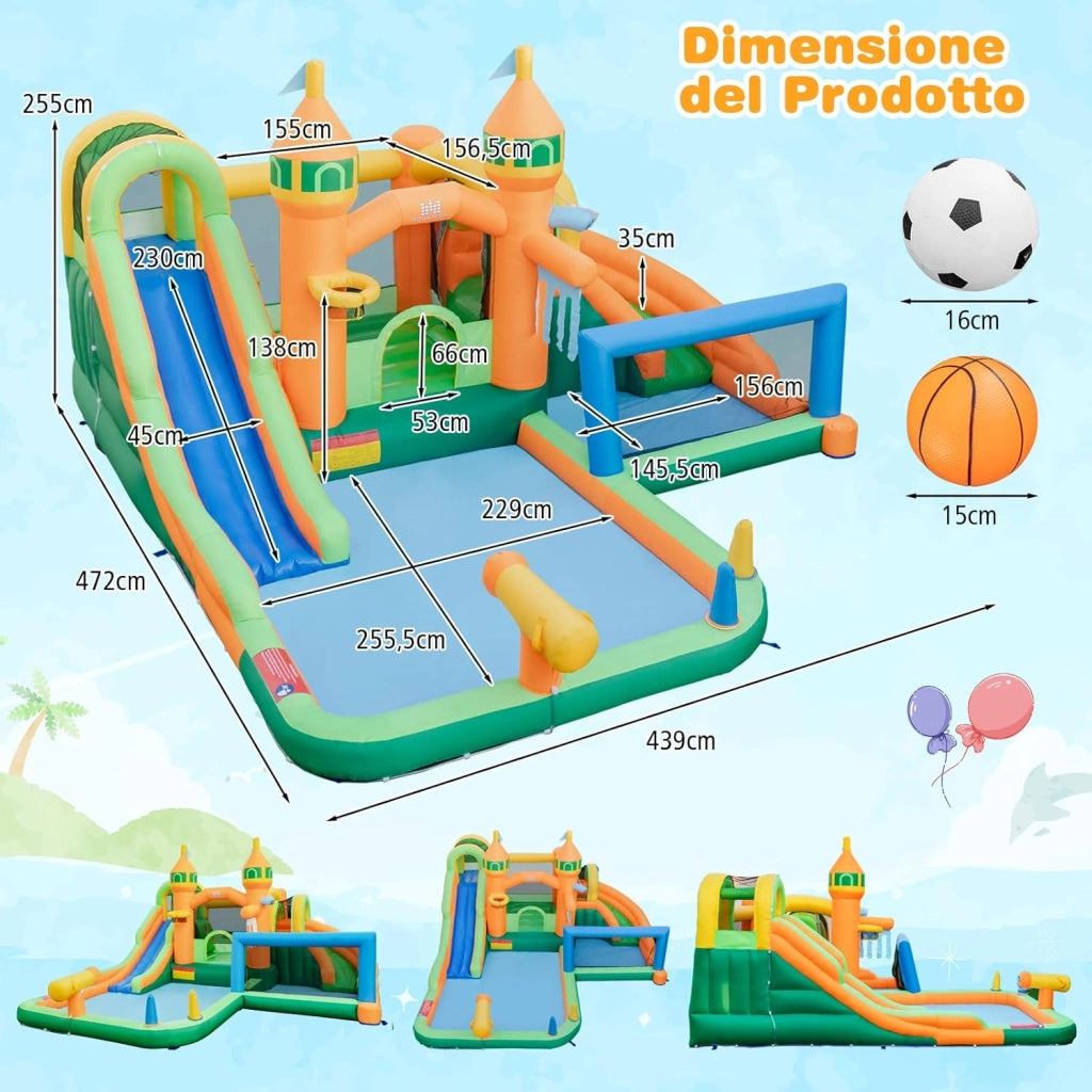 Castello Gonfiabile per bambini, Casa Gonfiabile con Scivolo, Area per Saltare, Piscina, con Borsa di Trasporto e Kit di Riparazione, per Bambini di 3-12 Anni (Senza Soffiatore)