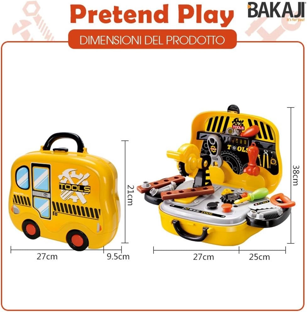 Valigetta per Attrezzi Giocattolo per Bambini con 31 Accessori Fai da Te Giallo