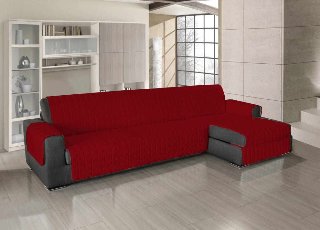 Copridivano Trapuntato Per Divani Con Penisola In Tinta Unita Colore Rosso - 240-245 cm - Rosso