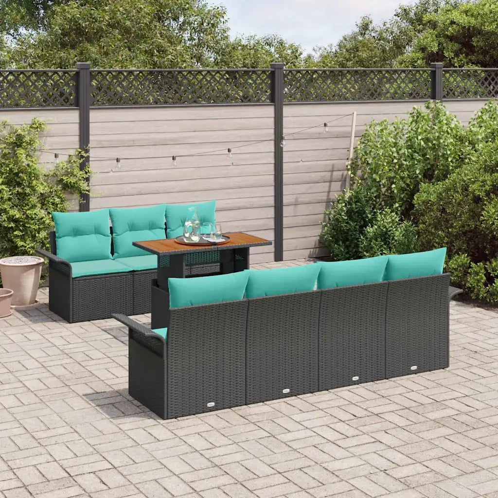 Set Divano da Giardino con cuscino 8 pcs Nero e blu