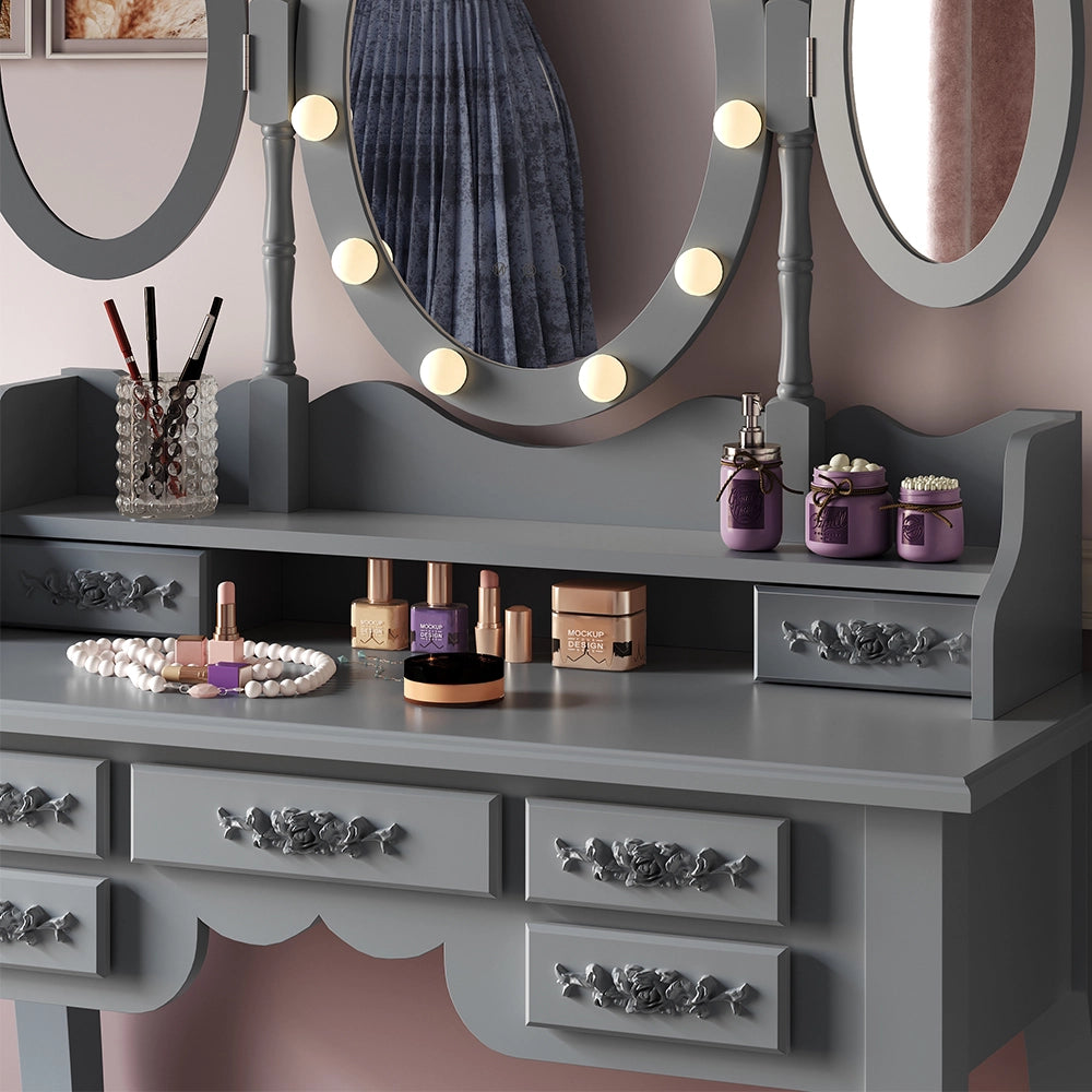 Vicco Tavolo da toilette Grigio 90 cm con illuminazione e sgabello