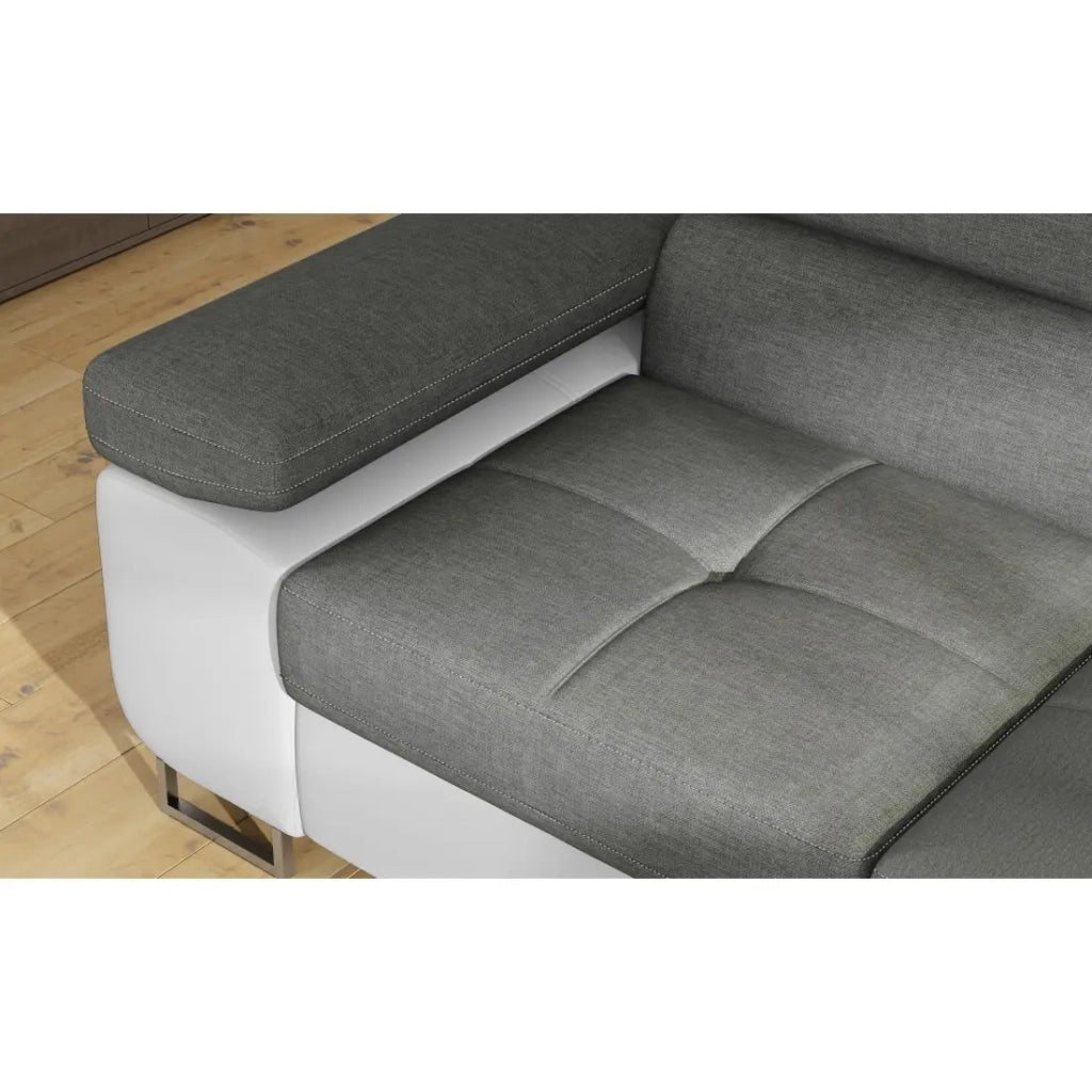 Divano ad angolo trasformabile MENTON grigio chiaro e bianco – 4 posti con contenitore