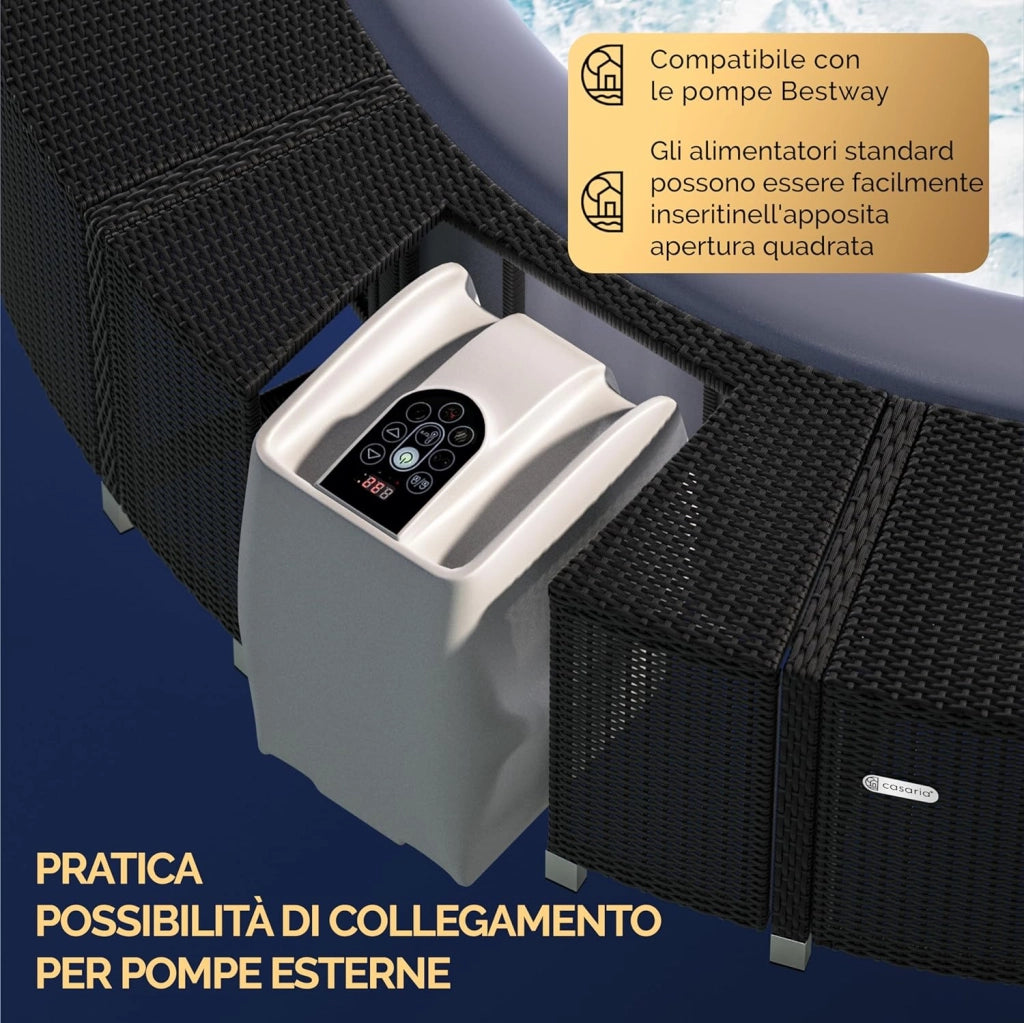 Cornice Whirlpool Vasca Idromassaggio Polyrattan Ø 206 cm Ingresso in Legno Eucalipto Certificato FSC Bordo Piscina Relax