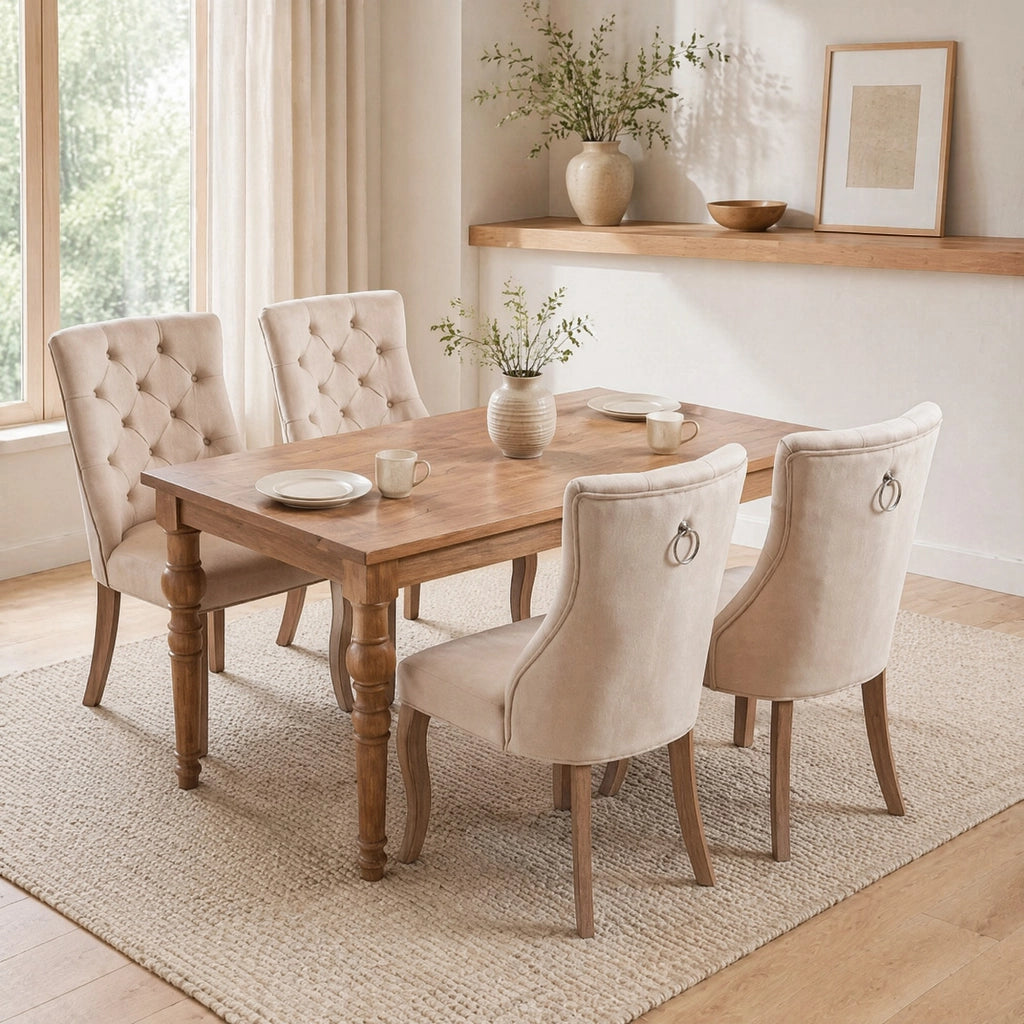 SEDIA da pranzo in velluto beige 97x51x47 cm, schienale alto, Set da 4 pezzi