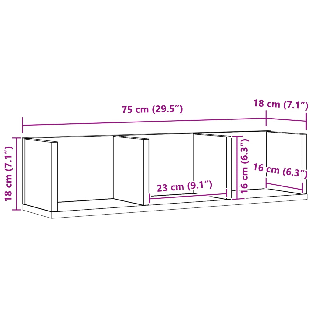 Mensola a Muro per CD  Rovere Nero 75x18x18 cm in Legno Ingegnerizzato
