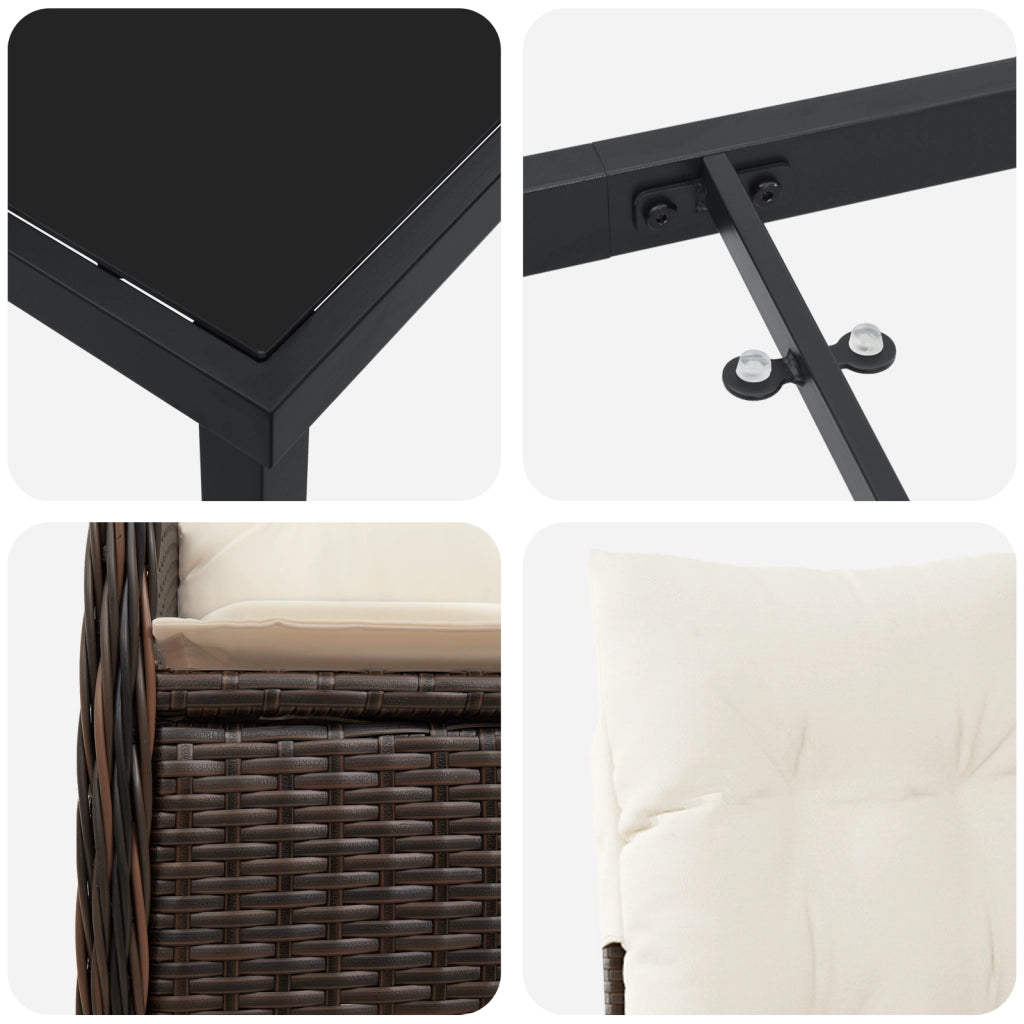 Set da pranzo da giardino 5 pezzi con cuscini Marrone Polirattan