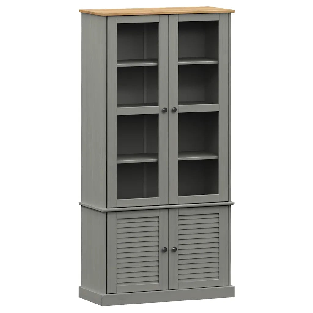 Vetrina VIGO 85x35x170 cm in Legno Massello di Pino Grigio 353195
