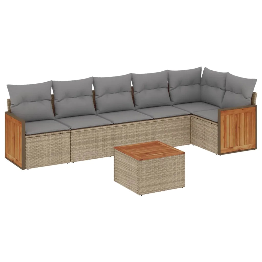 Set Divani da Giardino 7 pz con Cuscini Beige in Polyrattancod mxl 114580