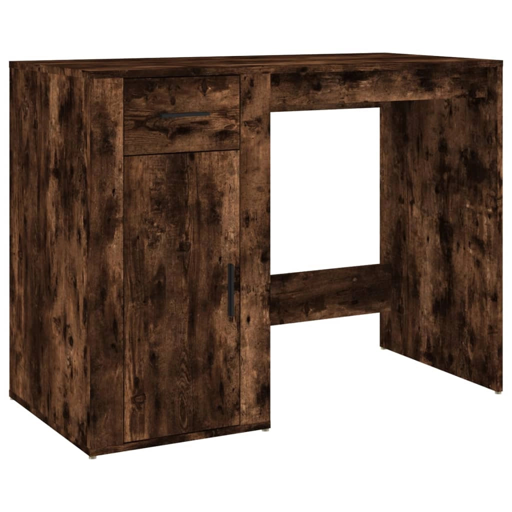 Scrivania da ufficio postazione di lavoro mobile per computer studio con mobiletto rovere affumicato legno marrone ingegnerizzato 02_0023385