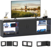 Mobile TV da 85" 3 in 1 con Luci LED, Mobiletto porta Televisori Liberamente Combinabile da 3 Pezzi, con Ripiani in Vetro Regolabili, per Soggiorno, Camera da Letto, 195x30x55cm (Nero)