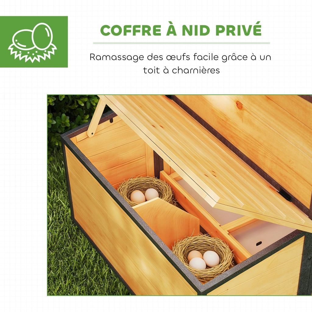 Pollaio in legno e acciaio con recinto nido cassetto deiezioni tetto apribile 192x81,5x104cm arancione