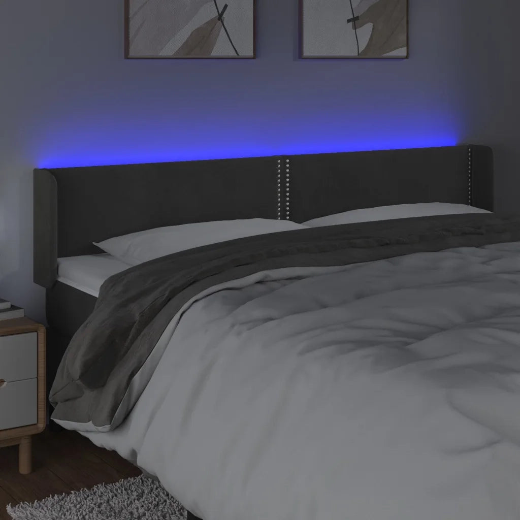 Testiera a LED Grigio Scuro 183x16x78/88 cm in Velluto