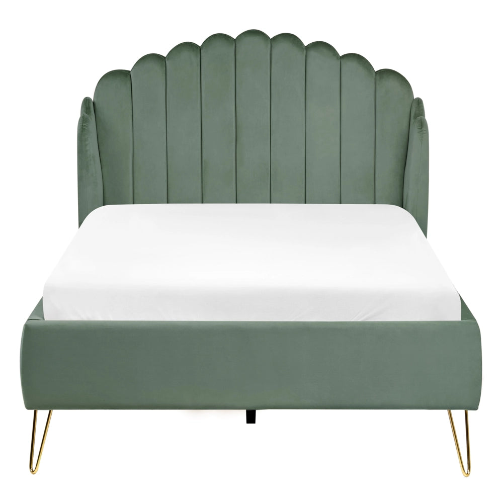 Letto matrimoniale con rete in velluto tortora 120 x 200 cm   gambe in metallo testata retro capitonné