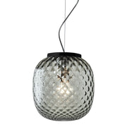 Lampada a Sospensione Oban Nera con Diffusore in Vetro Soffiato a Mano Effetto Balloton Petrolio - E27 75W 230V - Rossini Group