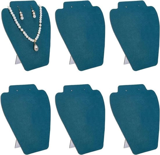 Set di 6 supporti per gioielli in velluto, azzurro cielo, 20 cm di altezza - Orecchini, collane, manichini - Supporto per gioielli display