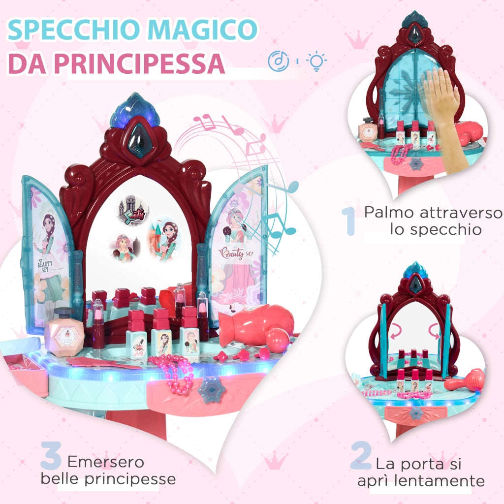 EasyComfort Set Toeletta con Sgabello per Bambini da 3-6 Anni, Luci, Musica e Accessori Inclusi