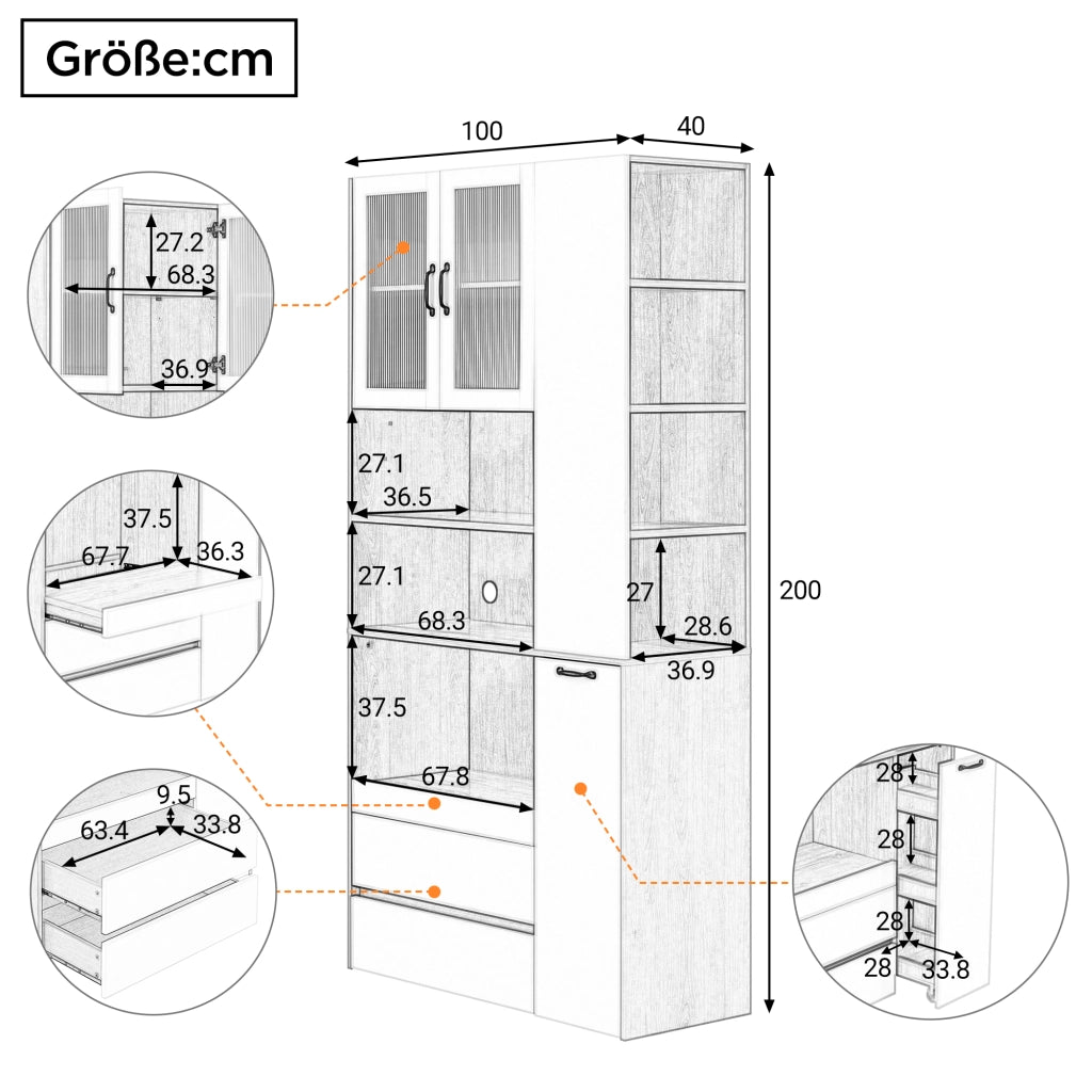 Credenza e madia con 2 cassetti 4 vani aperti ripiani regolabili ed estraibili per cucina soggiorno bianco naturale
