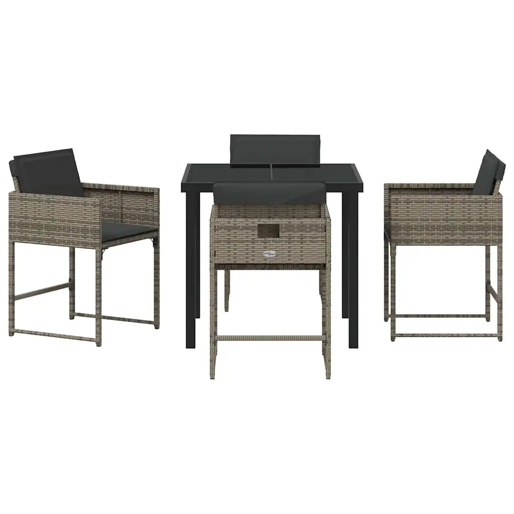 Set da Pranzo per Giardino con cuscino 5 pcs Grigio polyrattan