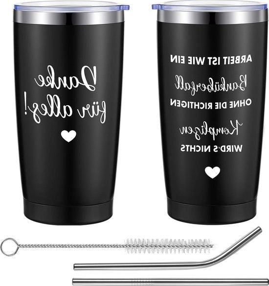 Isolante termico 600 ml per colleghi - Bicchiere di isolamento con coperchio e beccuccio - Regalo di commiato regalo di addio - Cambio di lavoro pensione - Nero