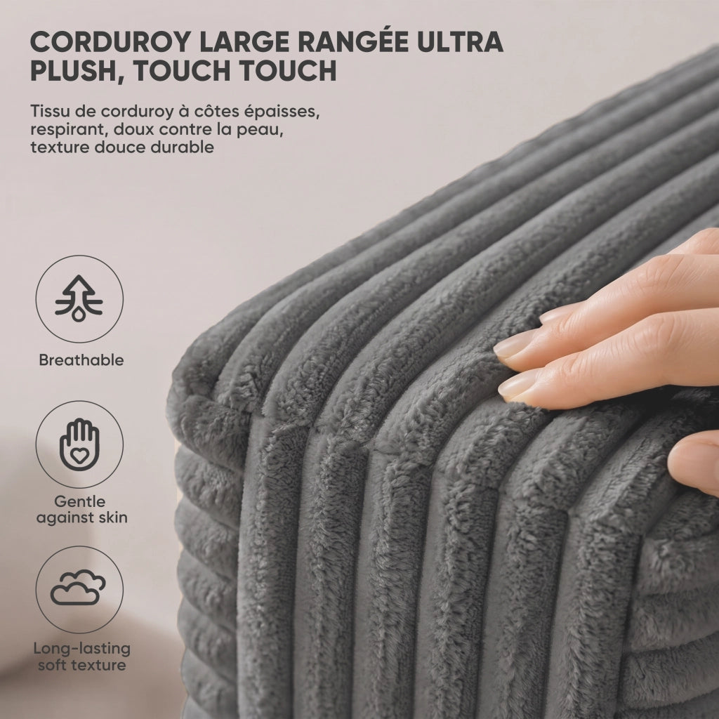 Divano a due posti in velluto a coste con schiuma ad alta densità e senza montaggio, grigio 105.0 × 32.0 × 32.0 cm