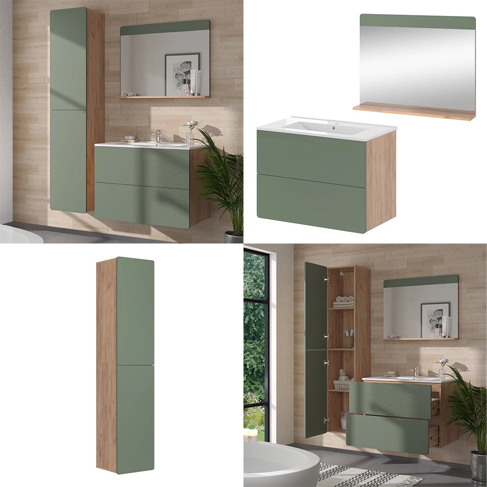 Vicco Set di mobili da bagno Goldkraft rovere/verde 4 parti con colonna