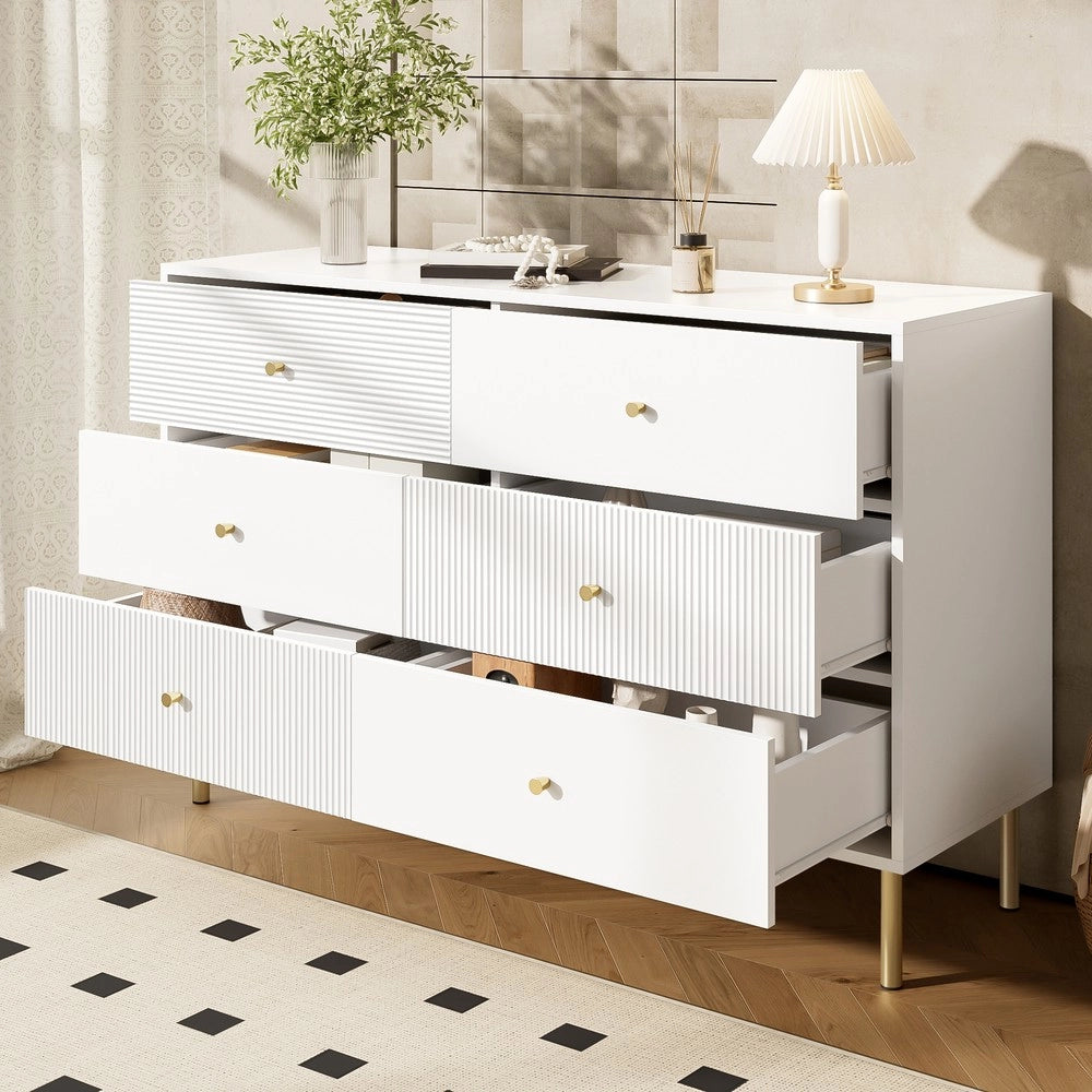 Cassettiera Moderna 6 Cassetti ¨C MINIMAL ¨C Bianca MDF Metallo 120x40x78