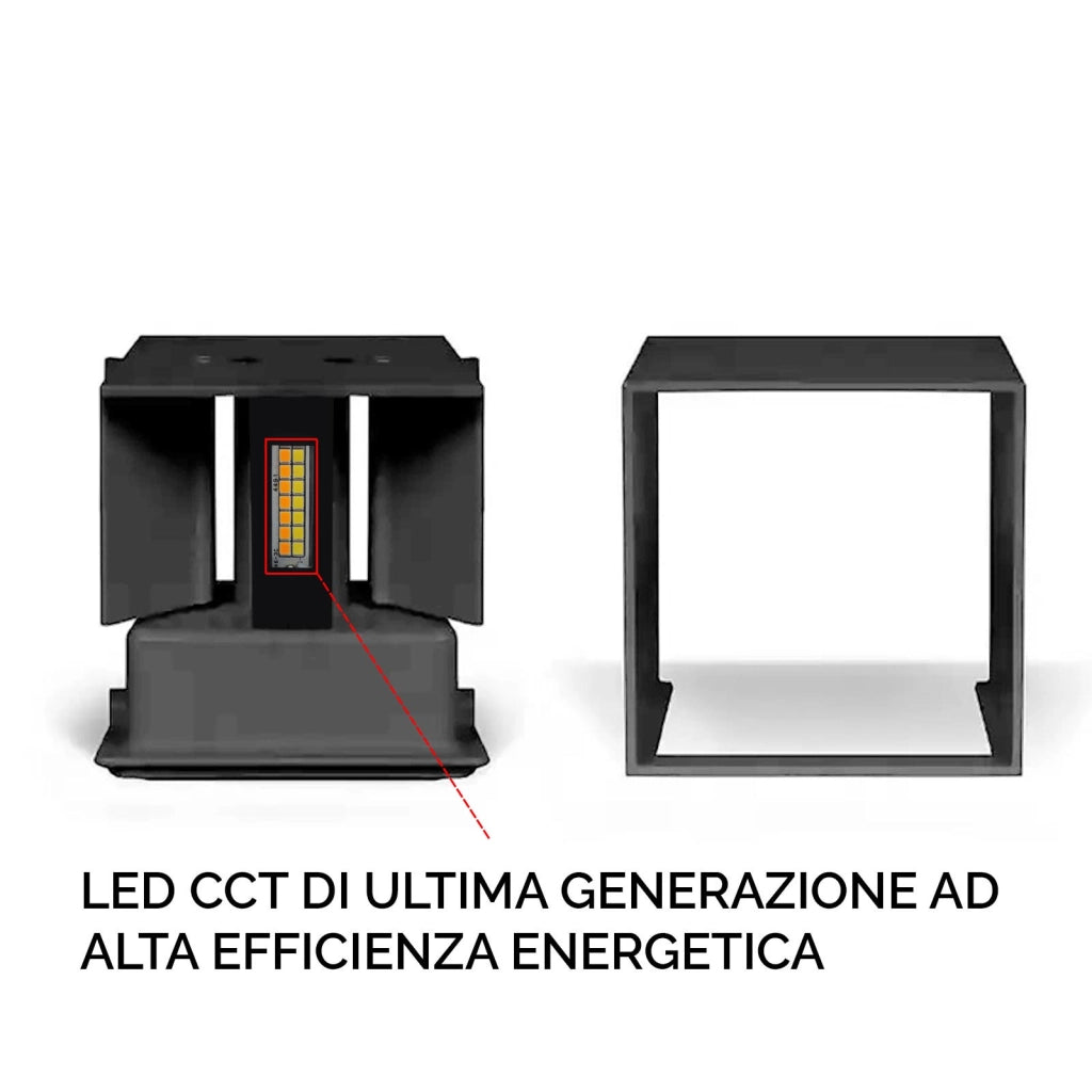 Applique cubo IP65 LED 12W CCT da 3000K a 6500K lampada parete moderna doppio fascio luminoso luce facciata giardino terrazzo GRIGIO