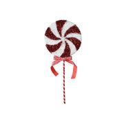 LECCALECCA NATALIZIO DECORATIVO BIANCO ROSSO 48CM CON GLITTER E BASTONCINO