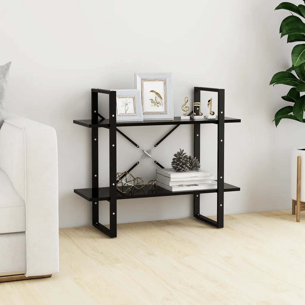 Libreria a 2 Ripiani Nera 80x30x70 cm in Legno Multistrato 806448