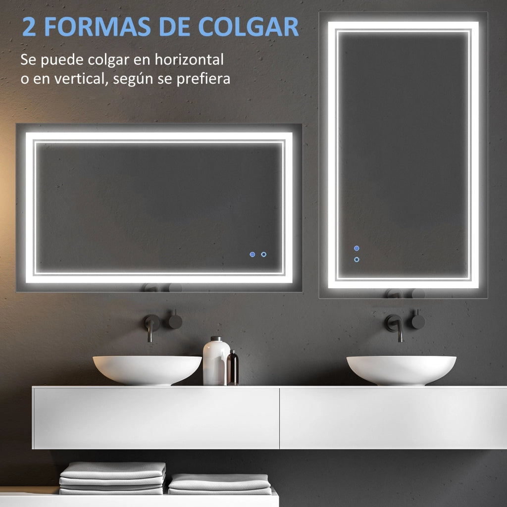 Specchio Bagno LED con Luce Regolabile e Interruttore Touch ¨C zephmum ¨C 100x60 cm Argento