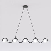 Lampada a sospensione Sinus in acciaio nero e vetro opalino