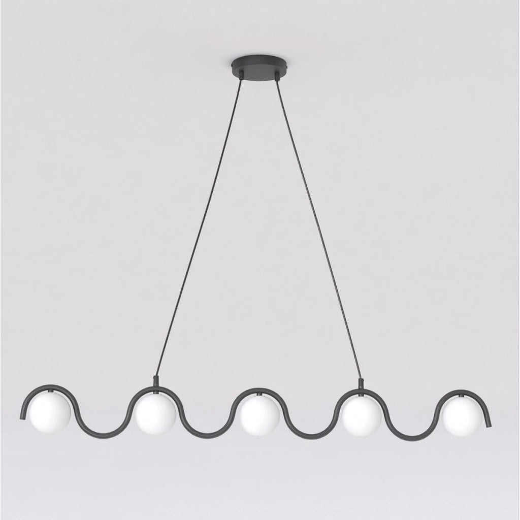 Lampada a sospensione Sinus in acciaio nero e vetro opalino