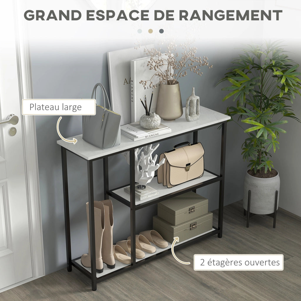Tavolo console ¨C Zephmum ¨C Effetto marmo, acciaio, bianco, 100 cm