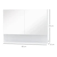 Armadietto con Specchio a Muro, Luci a LED, Ripiano Aperto e Ripiano Interno, 80x15x60cm