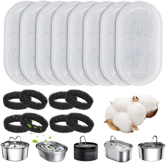 Filtro per fontana per gatti, 16 pezzi Filtro di sostituzione per fontana per gatti 8 pezzi Filtro a carbone attivo e 8 pezzi Filtro a schiuma Trifase filtrazione (filtro) per acciaio inox per fontane per gatti